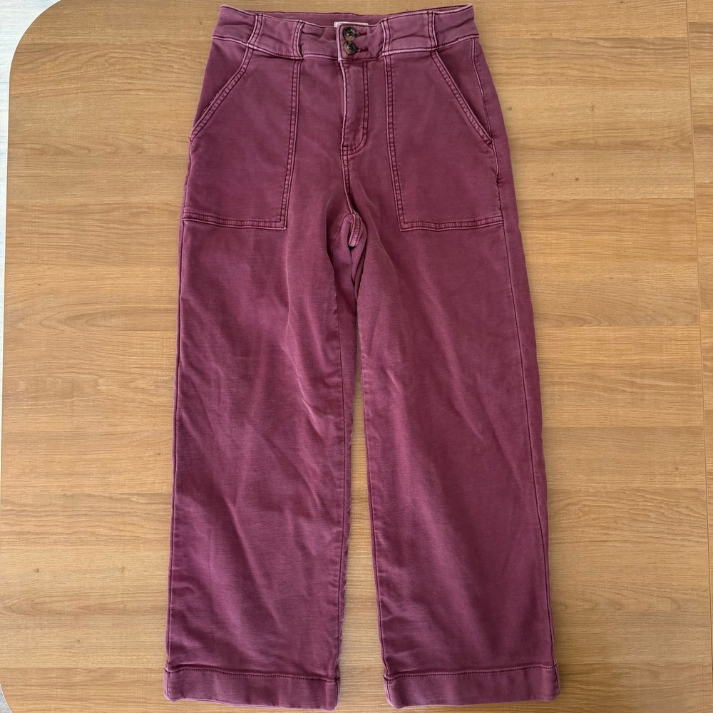 Maurices Womens Wide Leg Pants Plum Wine Size 6 Reg High Rise Stretch
